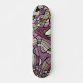 Funky Black Grey Green Paars Violet Wave Art Skateboard (Voorkant)