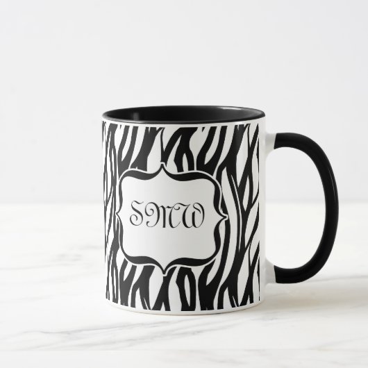 Funky Black/White Zebra Monogram Mok (Rechts)