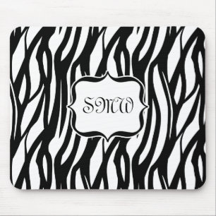 Funky Black/White Zebra Monogram Muismat
