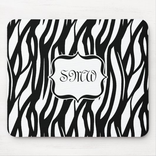 Funky Black/White Zebra Monogram Muismat (Voorkant)