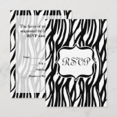 Funky Black/White Zebra Monogram RSVP Kaartje (Voorkant / Achterkant)