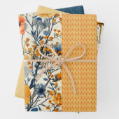 Funky blauw en geel bloemige halve mix inpakpapier vel (In situ)