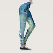 Funky Blauwgroen Abstracte Art Leggings (Rechts)