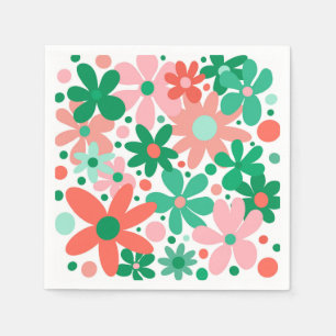Funky bloemen in groen, perzik & koraal servet