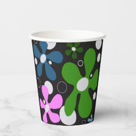 Funky bloemen in groen, roze en blauw papieren bekers