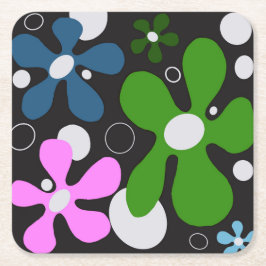 Funky bloemen in groen, roze en blauw vierkante kartonnen onderzetter