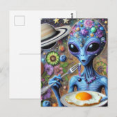 Funky Blue Alien eet gefrituurde eieren Briefkaart (Voorkant / Achterkant)