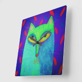 Funky Blue Cat Abstracte Art Vierkante Klok (Hoek)