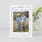 Funky Blue Christmas Bow Ribbon 3 Photo Feestdagenkaart (Staand voorkant)