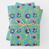 Funky Blue Circles Inpakpapier Set Vel (In situ)