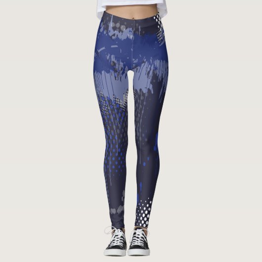 Funky Blue Grunge Mix Pattern Leggings (Voorkant)