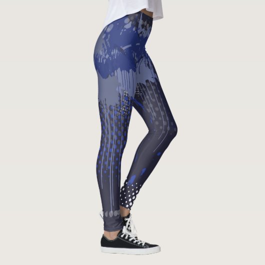 Funky Blue Grunge Mix Pattern Leggings (Rechts)