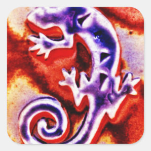 Funky Blue Paars Oranje Lizard Gecko Southwestern Vierkante Sticker