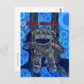 Funky Blue Sock Monkey Circles Bubbles Pop Art Briefkaart (Voorkant / Achterkant)