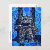 Funky Blue Sock Monkey Circles Bubbles Pop Art Briefkaart (Voorkant / Achterkant)