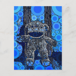 Funky Blue Sock Monkey Circles Bubbles Pop Art Briefkaart