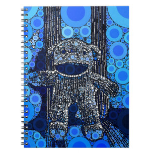 Funky Blue Sock Monkey Circles Bubbles Pop Art Notitieboek