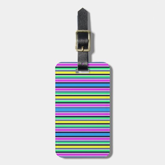 Funky Blue Yellow and Pink Striped Luggage Strap Bagagelabel (Voorkant verticaal)