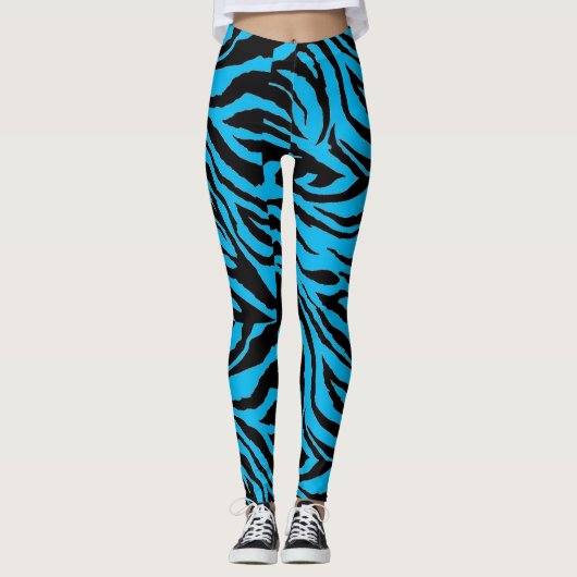 Funky Blue Zebra Print Leggings (Voorkant)