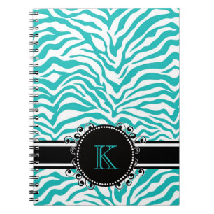 Funky Blue Zebra Print met lintmonogram Notitieboek