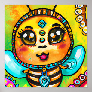 Funky Boho Bee Boerderij Dierenportretkunst Poster