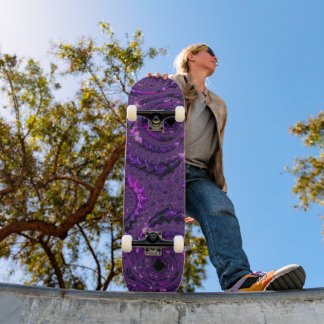 Funky Bold Boho Paarse Digitale Abstracte Fractal Skateboard