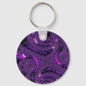 Funky Bold Boho Paarse Digitale Abstracte Fractal Sleutelhanger (Achterkant)