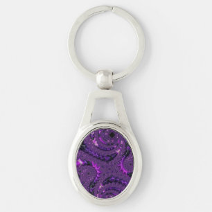 Funky Bold Boho Paarse Digitale Abstracte Fractal Sleutelhanger