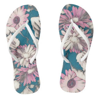 Funky bold floral in roze en blauwgroen teenslippers