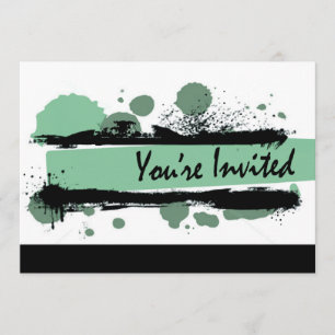 Funky Bold Grunge Splatter Birthday Party (aqua) Kaart