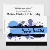 Funky Bold Grunge Splatter Birthday Party (blauw) Kaart (Voorkant / Achterkant)