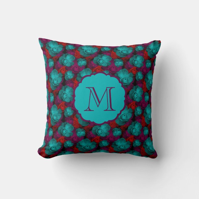 Funky Bold Rozen Patroon Monogram Kussen (Voorkant)