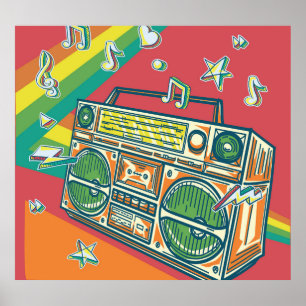 Funky Boom Box Kleurrijk ontwerp Poster