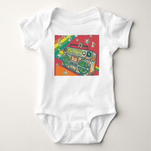 Funky Boom Box Kleurrijk ontwerp Romper (Voorkant)