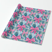 Funky Bow Pink Christmas Bow Pattern Cadeaupapier (Uitgerold)