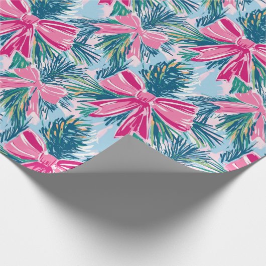 Funky Bow Pink Christmas Bow Pattern Cadeaupapier (Hoek)