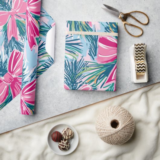 Funky Bow Pink Christmas Bow Pattern Cadeaupapier (Crafts)