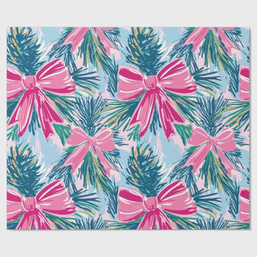 Funky Bow Pink Christmas Bow Pattern Cadeaupapier (Vlak)