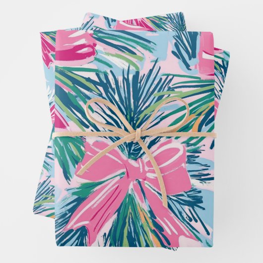 Funky Bow Pink Christmas Bow Pattern Inpakpapier Vel (In situ)