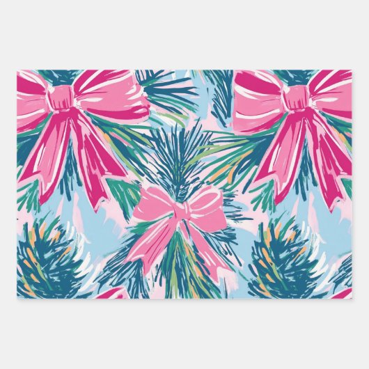 Funky Bow Pink Christmas Bow Pattern Inpakpapier Vel (Voorkant)