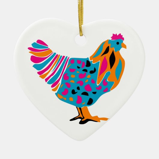 Funky Bright Chicken Keramisch Ornament (Voorkant)