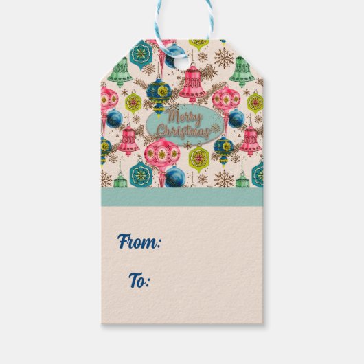 Funky Bright Retro Christmas Cadeaulabel (Voorkant)