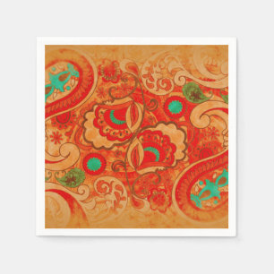 Funky Burnt Oranje Red Turquoise Paisley Servetten