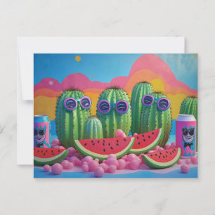 Funky Cacti met zonnebril, watermeloen en Snoep Briefkaart