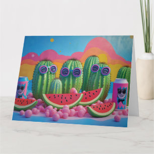 Funky Cacti met zonnebril, watermeloen en Snoep Kaart