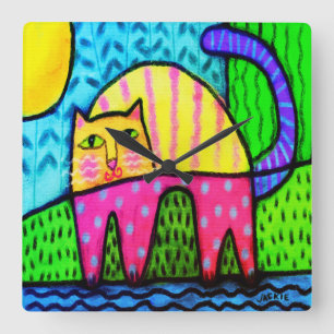 Funky Cat Abstract schilderen Grote klok