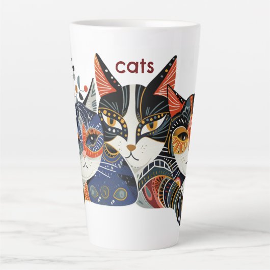 Funky Cat Folk Art Colorful Abstrait Latte Mug (Devant)