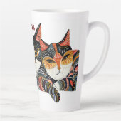 Funky Cat Folk Art Colorful Abstrait Latte Mug (Droite)