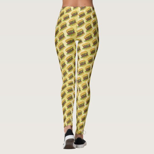 Funky Cheeseburger Gestreepte Fast Food Burger Pri Leggings (Achterkant)