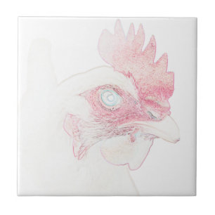 Funky Chicken Hen Rooster Head Sketch Tegeltje